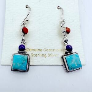 Shivam Sterling Silver Earrings NWT Mohave Turquoise Blue Drop Dangle Boho